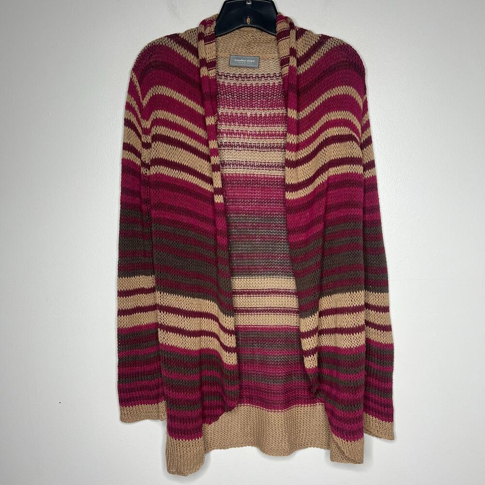 Wooden Ships Paola Buendia Striped Open Knit Cardigan‎ Sweater M/L Boho Coastal